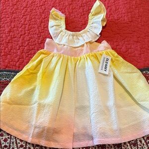 Old Navy Yellow, White, Pink Ombré Ruffled Dress